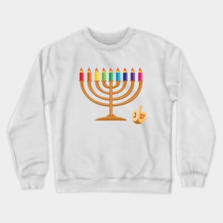 Hanukkah with menorah and wooden dreidel Crewneck Sweatshirt